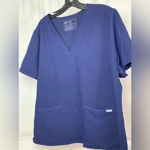FIGS Technical Collection Scrub Top Shirt Unisex V-Neck 2 Pockets Navy Blue XXL